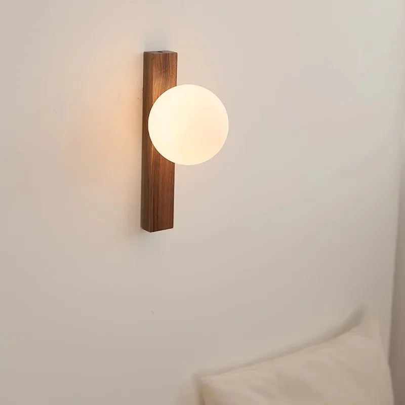 Applique murale bois noyer et verre LED – lampe design moderne haut de gamme