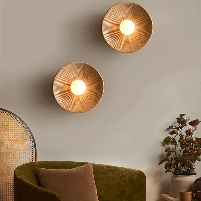Applique murale bois style japonais – lampe LED design naturel