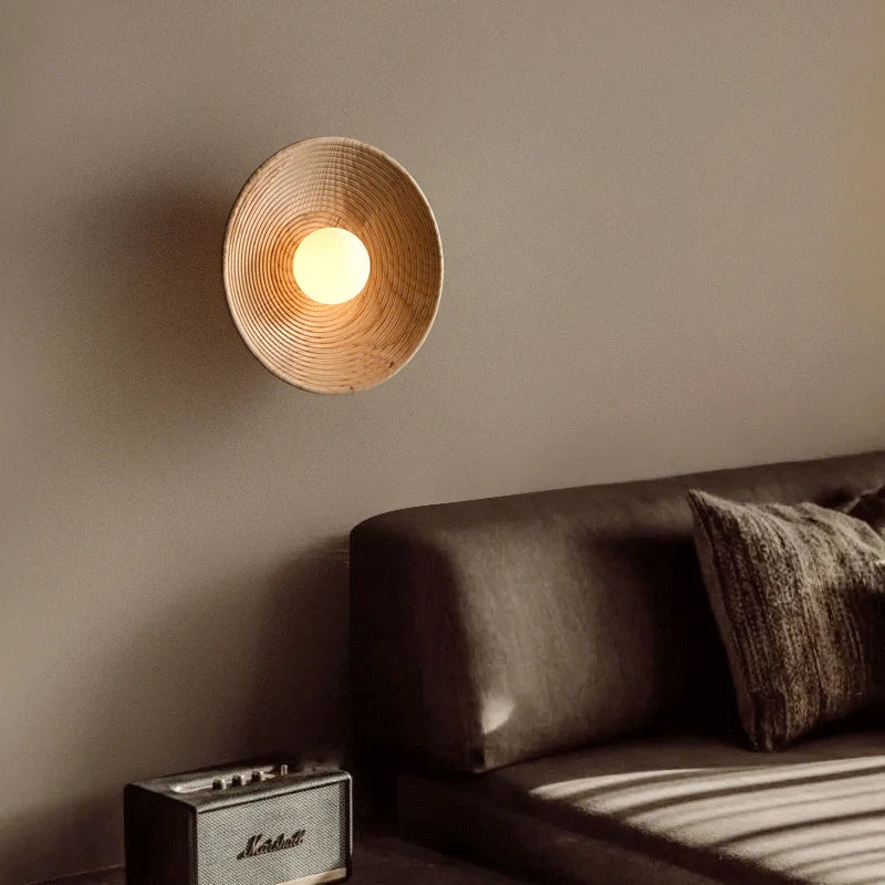 Applique murale bois style japonais – lampe LED design naturel