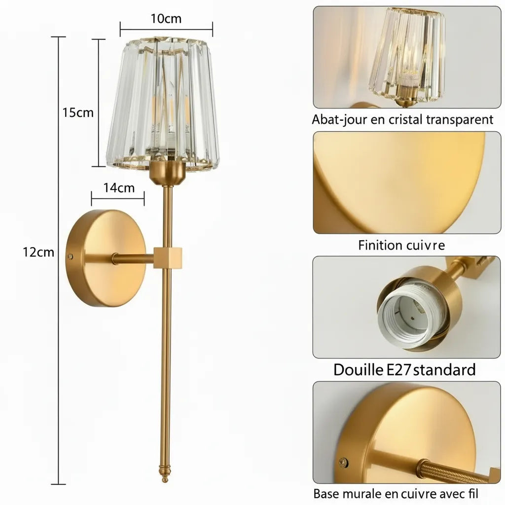 Applique murale cristal moderne – lampe murale LED art déco pour intérieur