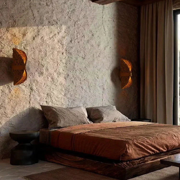 Applique murale en rotin Wabi-Sabi LED – lampe vintage