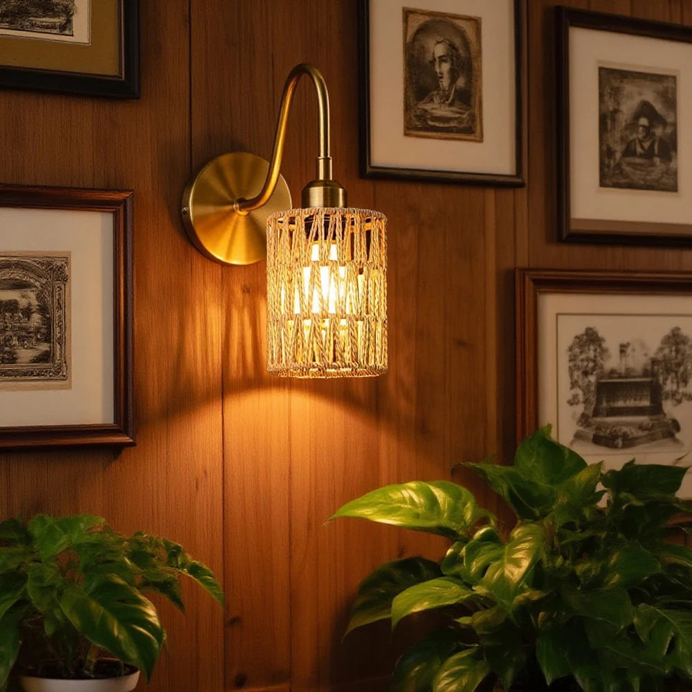 Applique murale en rotin bohème