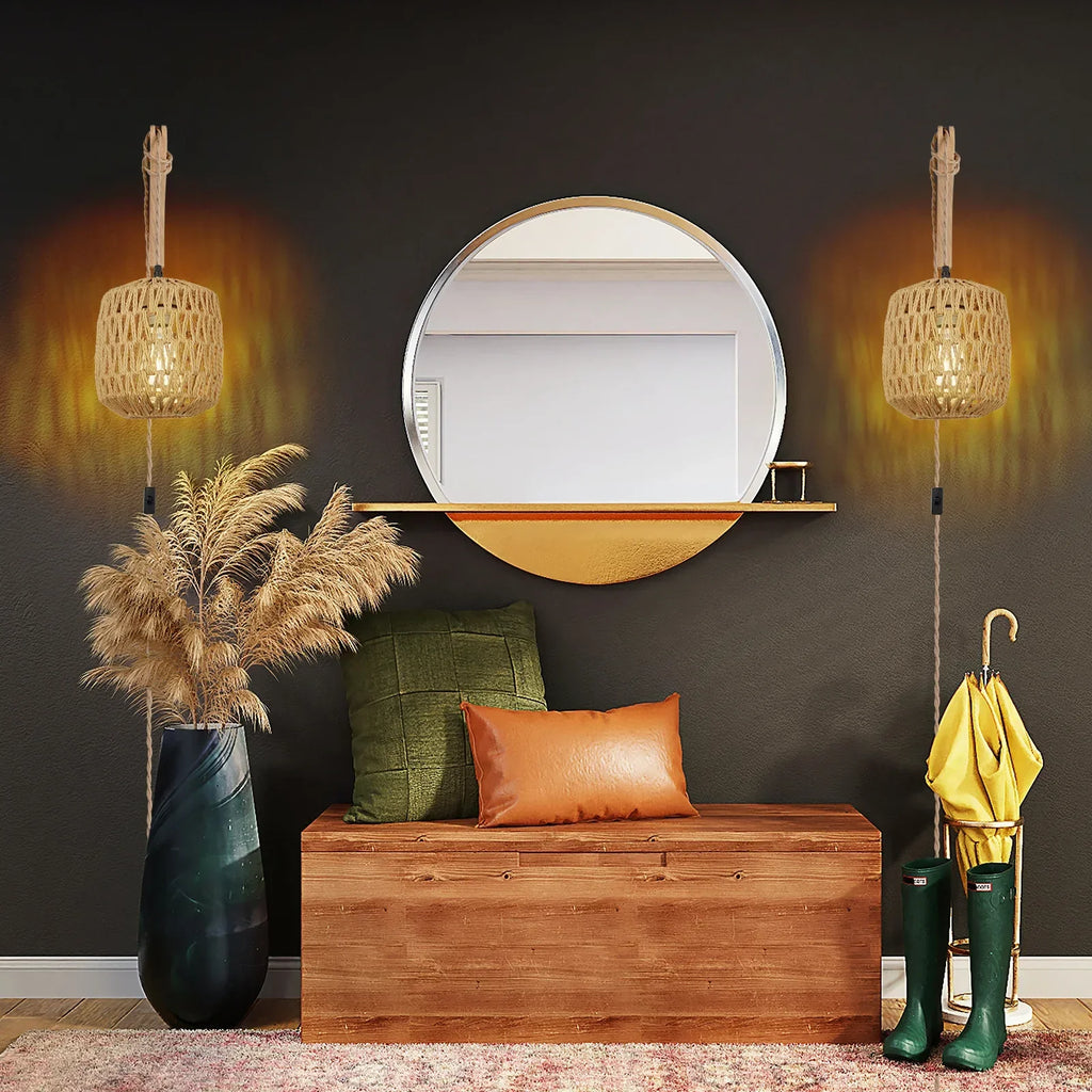 Applique murale en rotin tressé LED