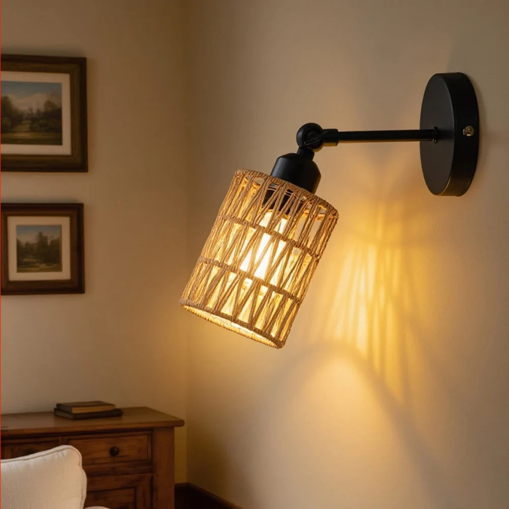 Applique murale en rotin tressé rétro