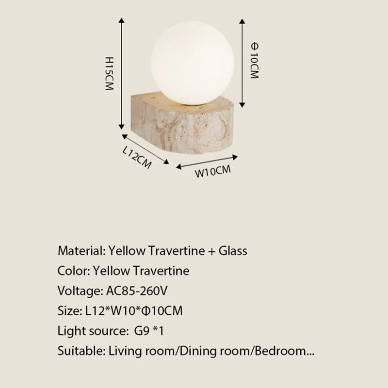 Applique murale en verre et pierre LED – lampe style européen moderne