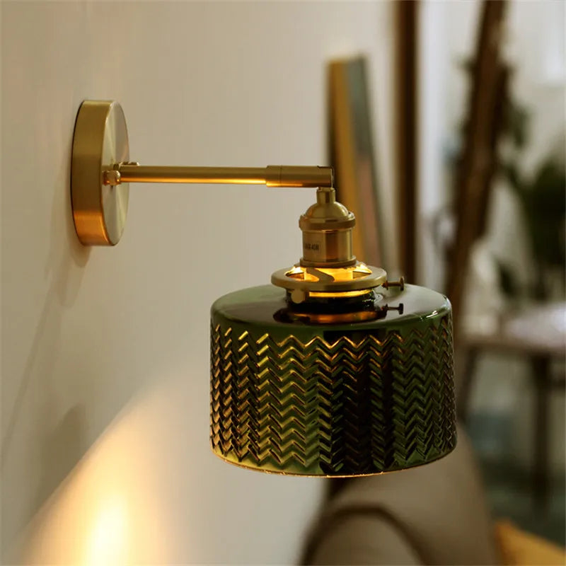 Applique murale en verre vert et cuivre