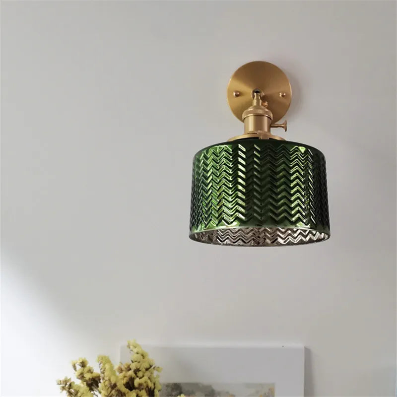 Applique murale en verre vert et cuivre