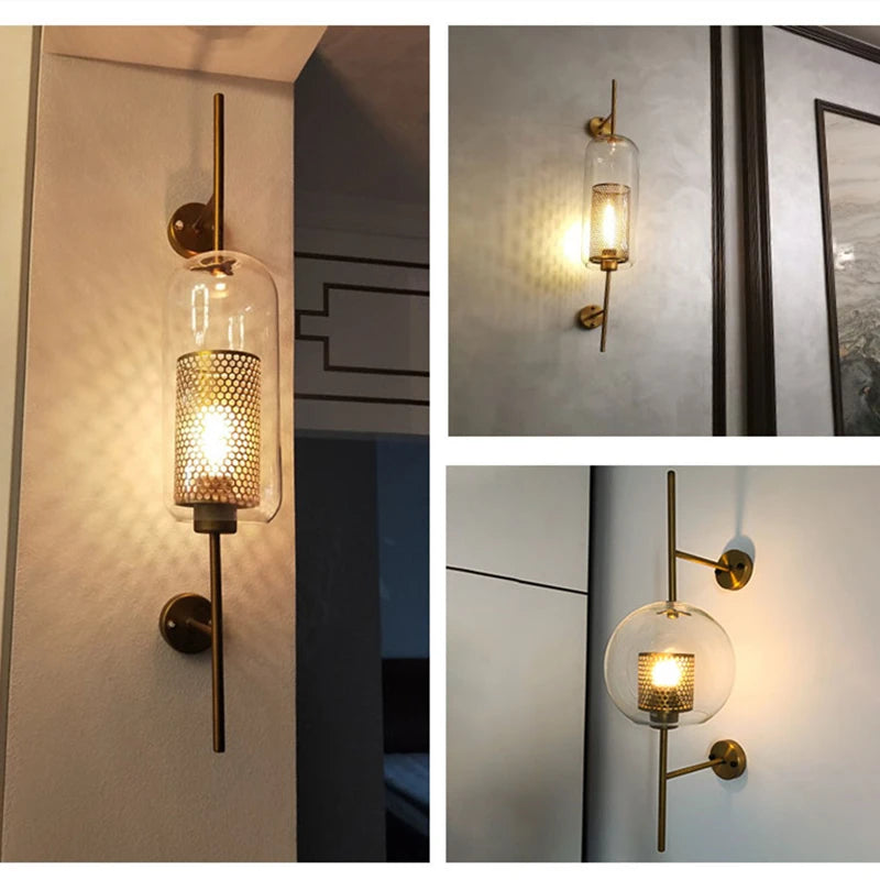Applique murale industrielle en verre et métal – lampe LED style vintage