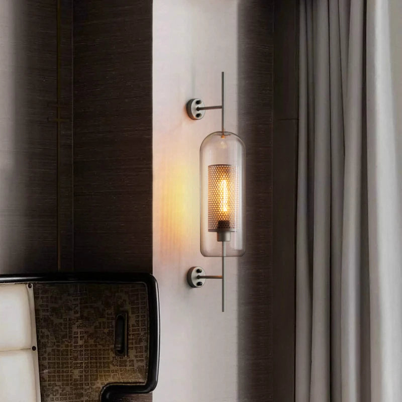 Applique murale industrielle en verre et métal – lampe LED style vintage