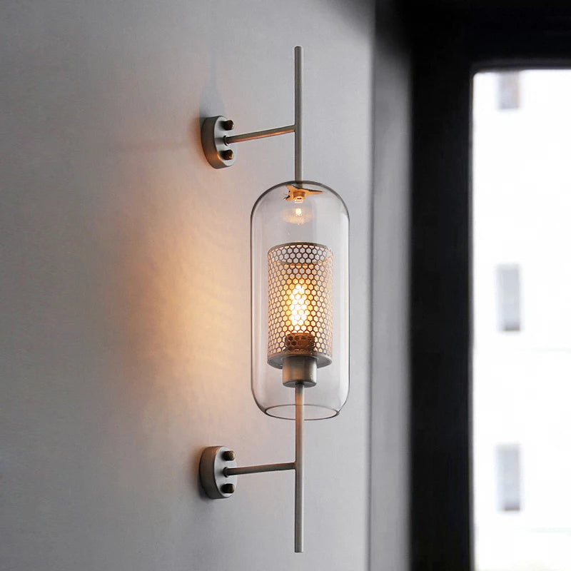 Applique murale industrielle en verre et métal – lampe LED style vintage