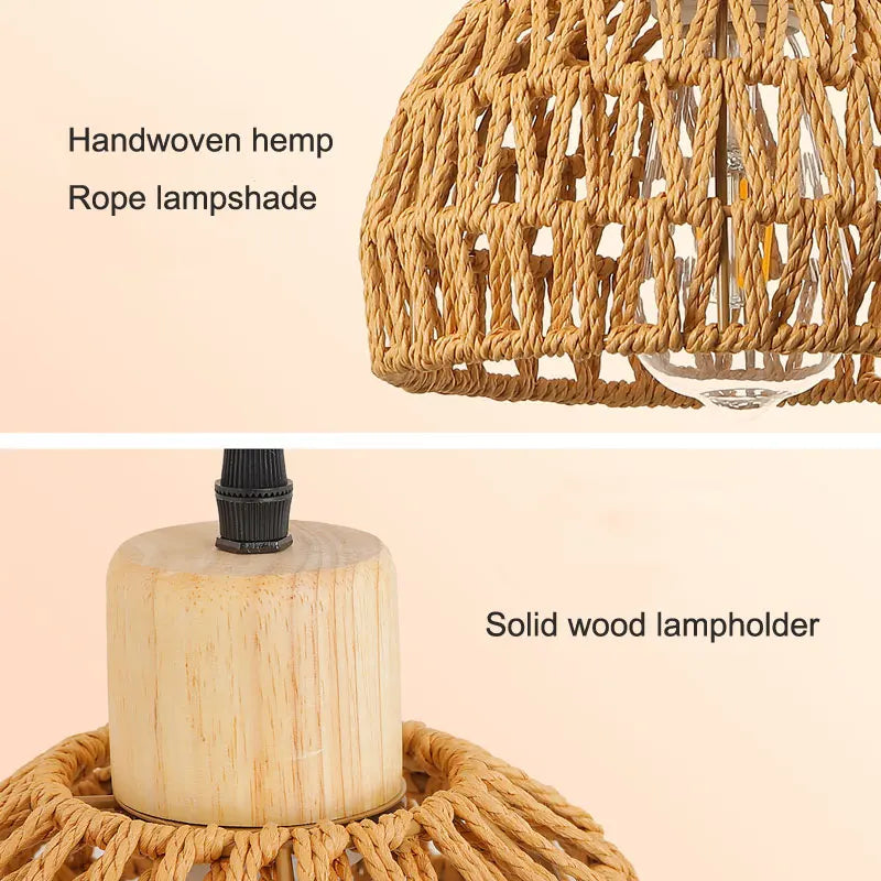 Applique murale japonaise en rotin et bois