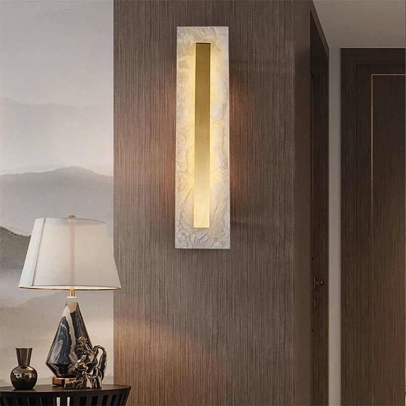 Applique murale marbre doré – Lampe LED luxe moderne | Chambre & Salon