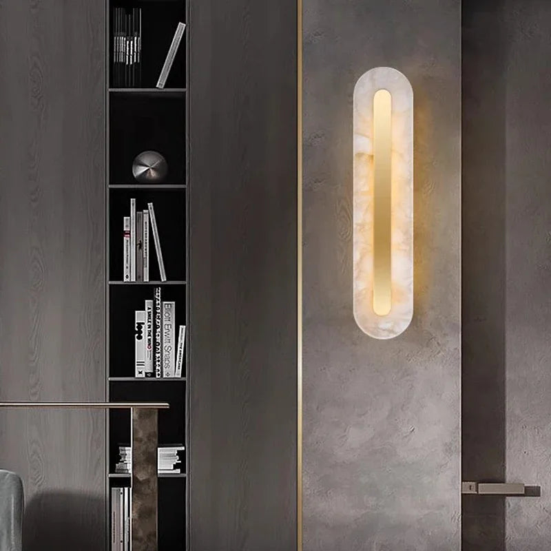 Applique murale marbre doré – Lampe LED luxe moderne | Chambre & Salon