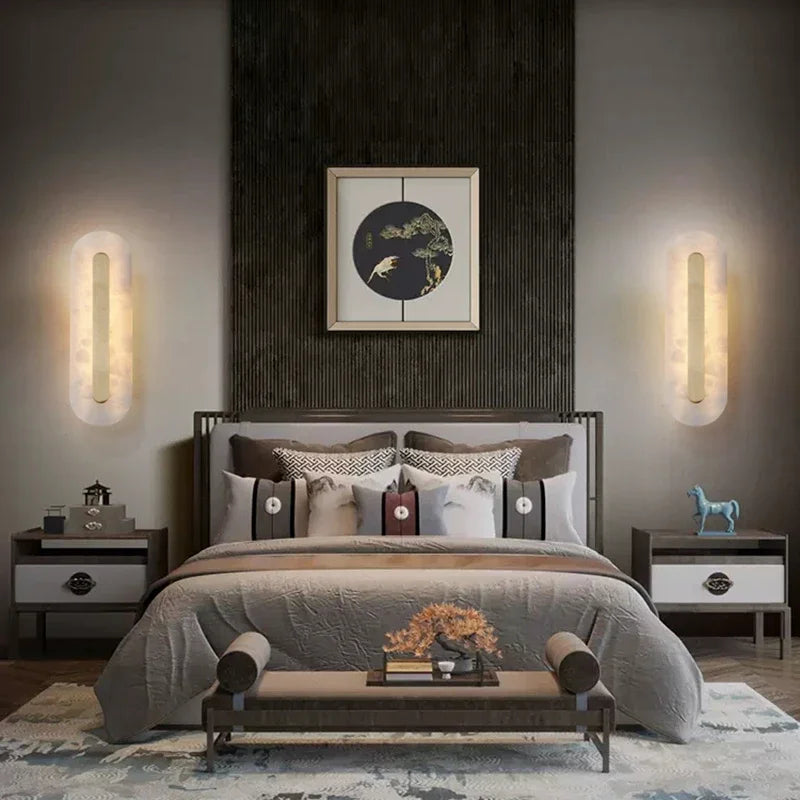 Applique murale marbre doré – Lampe LED luxe moderne | Chambre & Salon