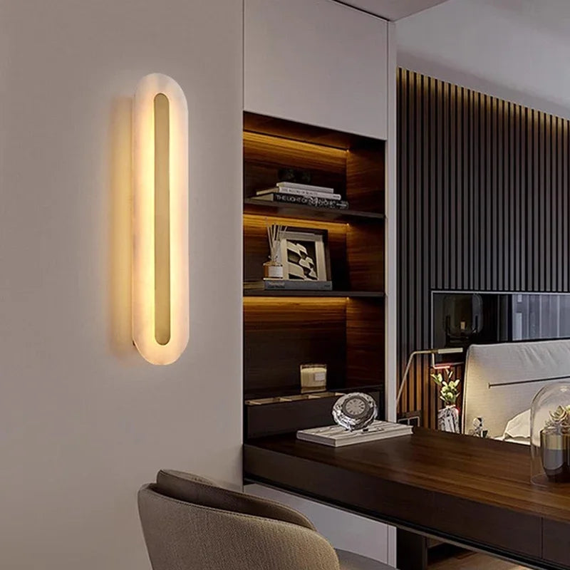 Applique murale marbre doré – Lampe LED luxe moderne | Chambre & Salon