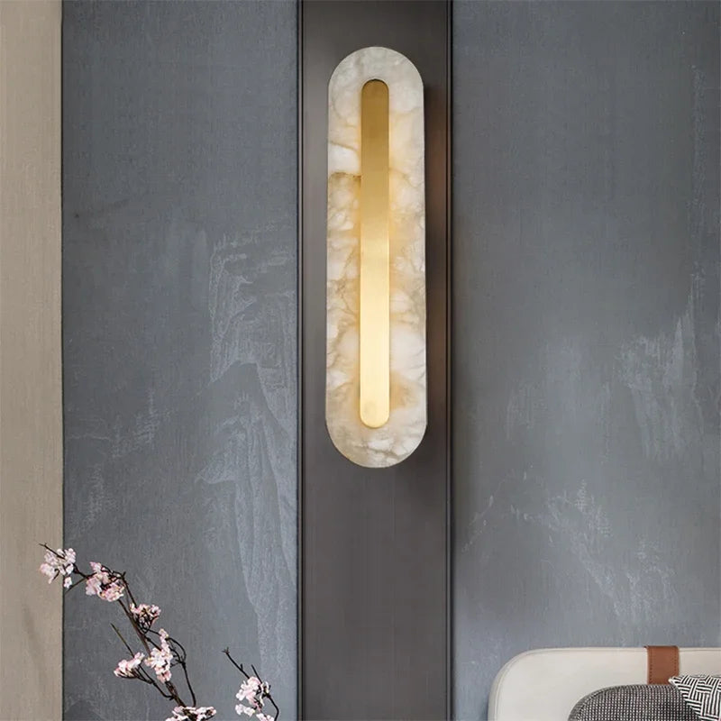Applique murale marbre doré – Lampe LED luxe moderne | Chambre & Salon