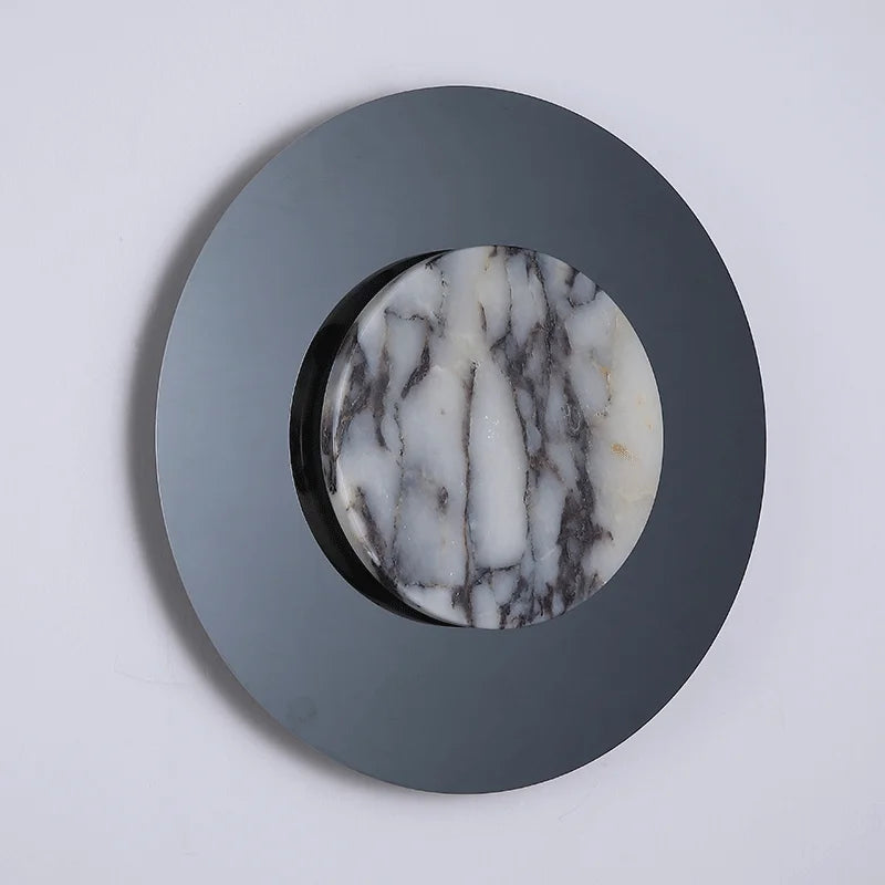 Applique murale marbre noir LED – lampe Art Déco ronde haut de gamme