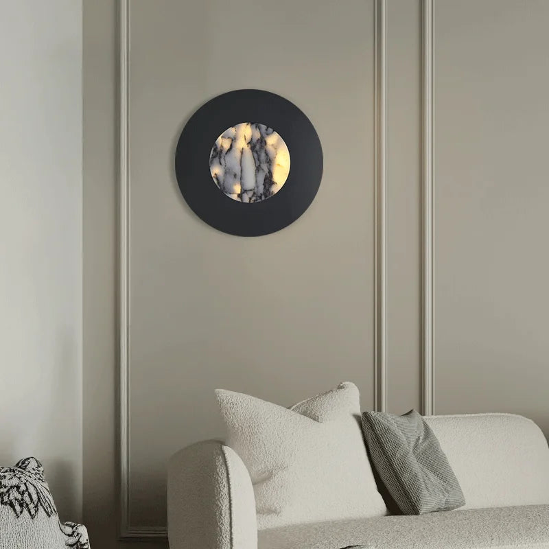 Applique murale marbre noir LED – lampe Art Déco ronde haut de gamme