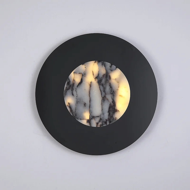 Applique murale marbre noir LED – lampe Art Déco ronde haut de gamme