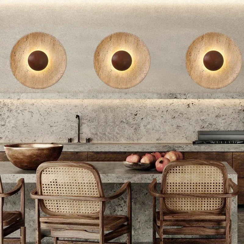 Applique murale pierre naturelle – Lampe bois sombre LED moderne