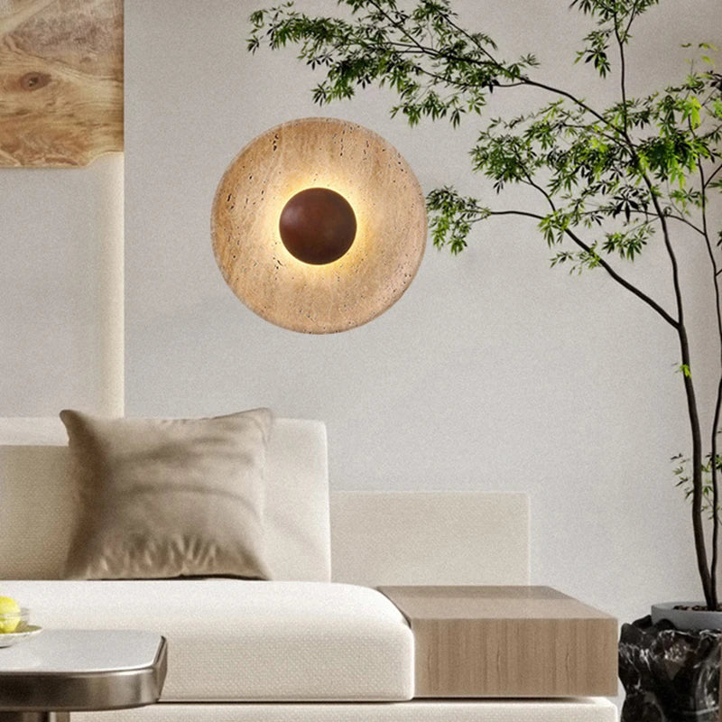 Applique murale pierre naturelle – Lampe bois sombre LED moderne