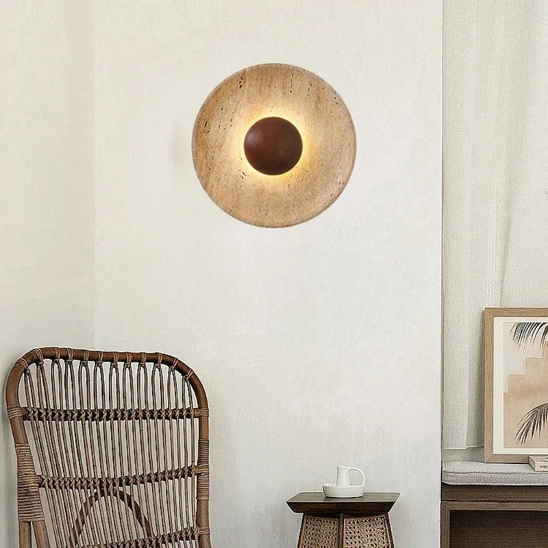 Applique murale pierre naturelle – Lampe bois sombre LED moderne