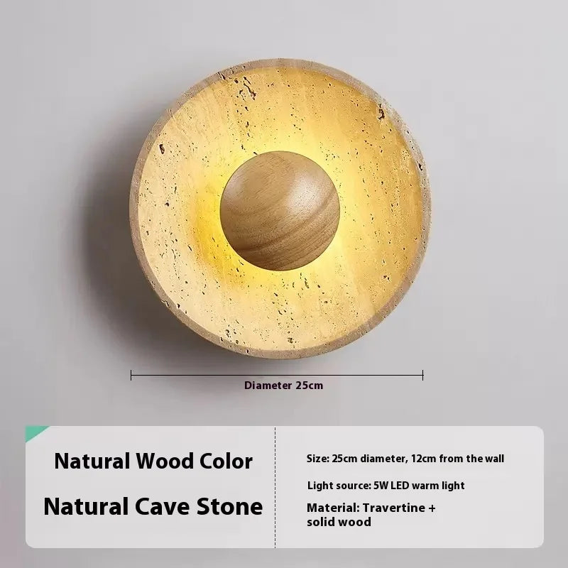 Applique murale pierre naturelle – Lampe bois sombre LED moderne