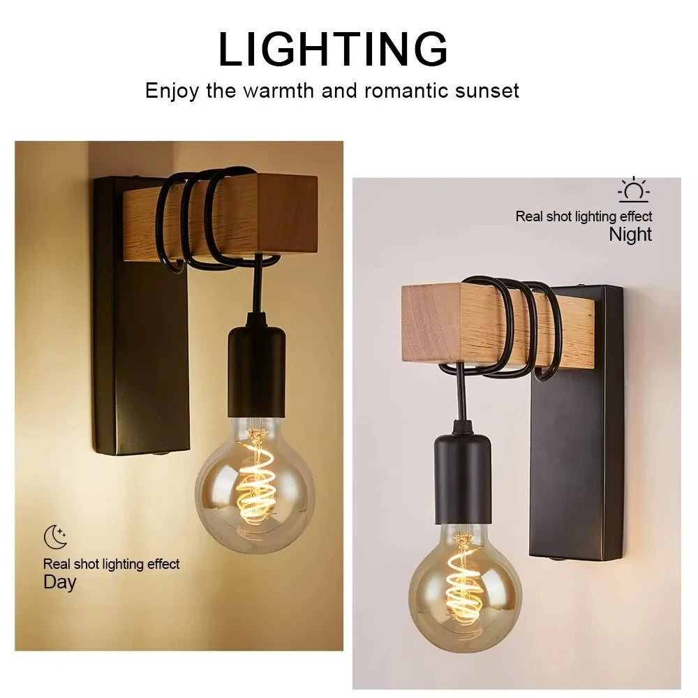 Applique murale rétro bois LED
