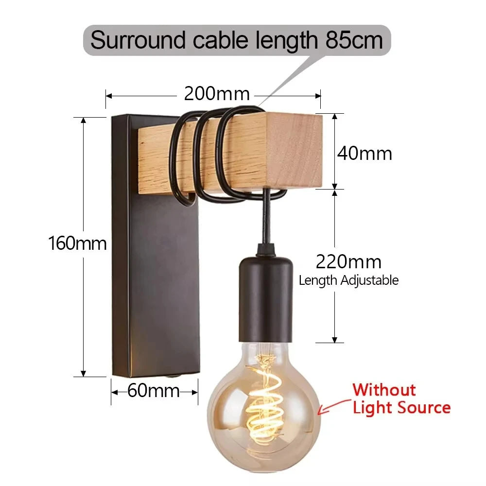 Applique murale rétro bois LED
