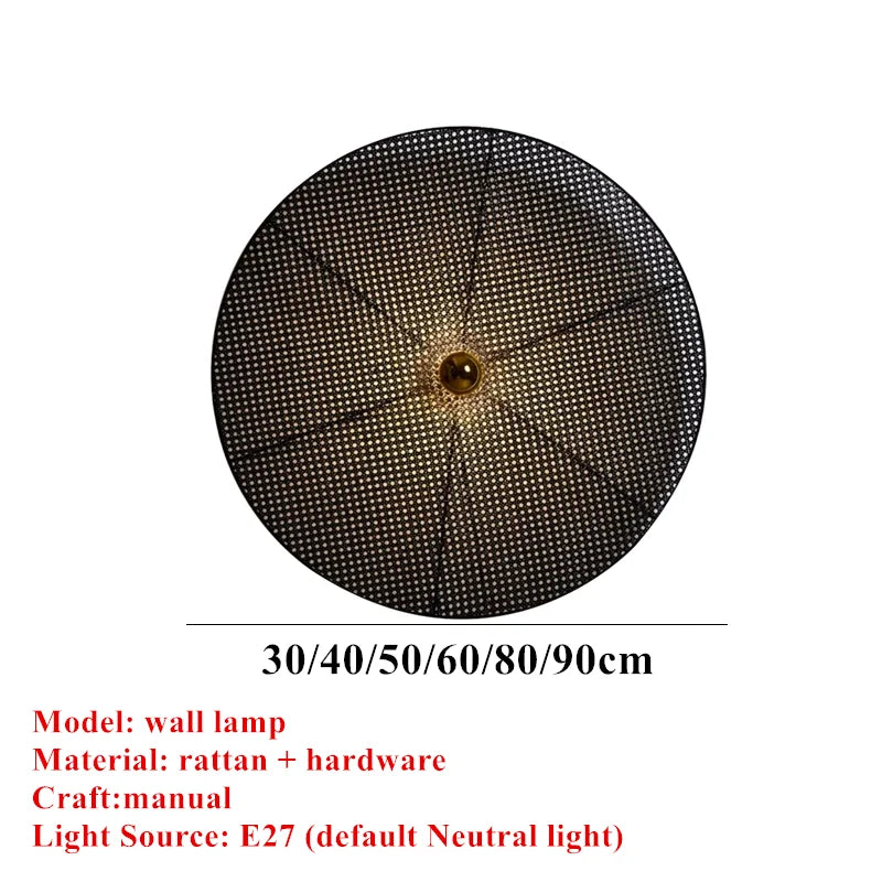 Applique murale rotin et bambou LED – lampe japonaise artisanale naturelle