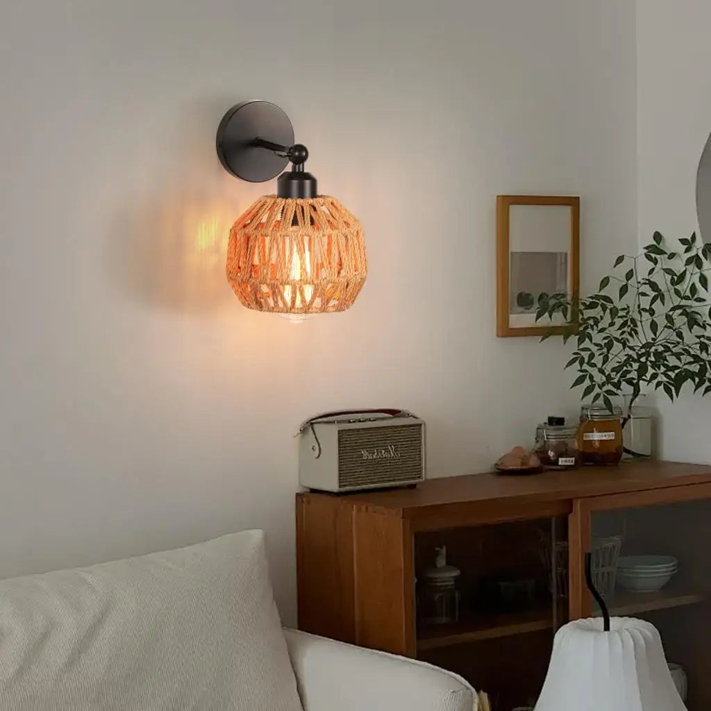 Applique murale rotin et corde vintage E27