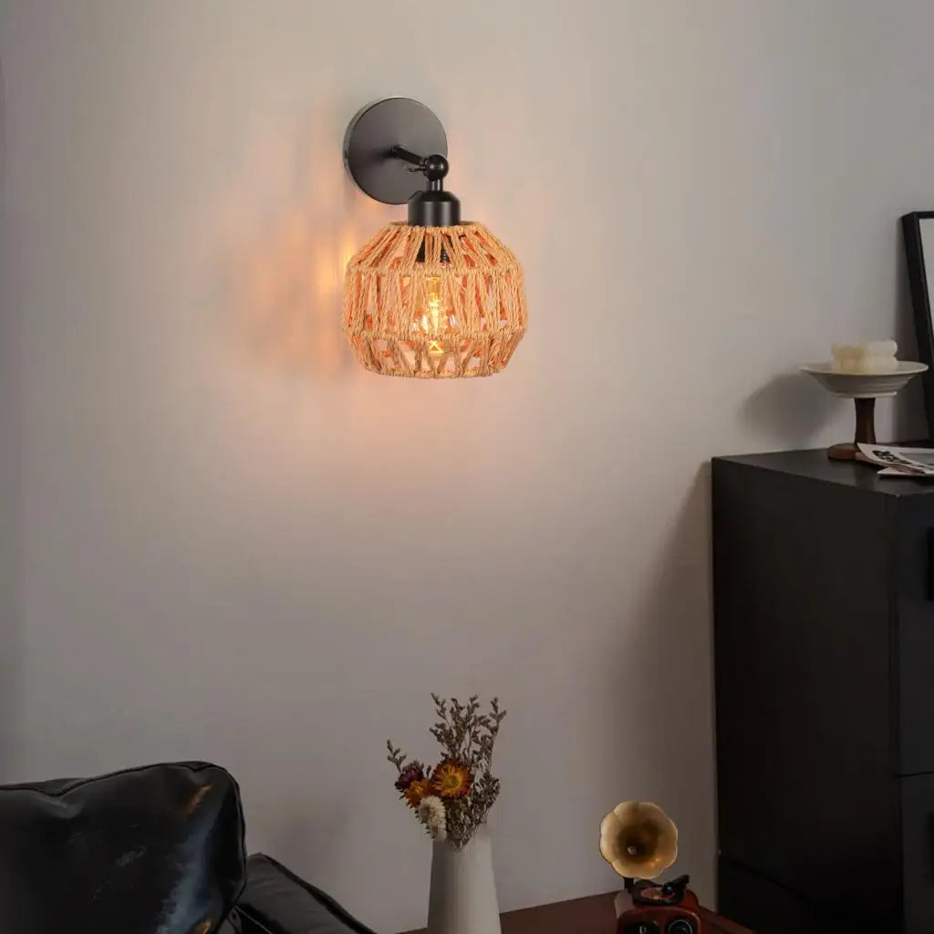 Applique murale rotin et corde vintage E27