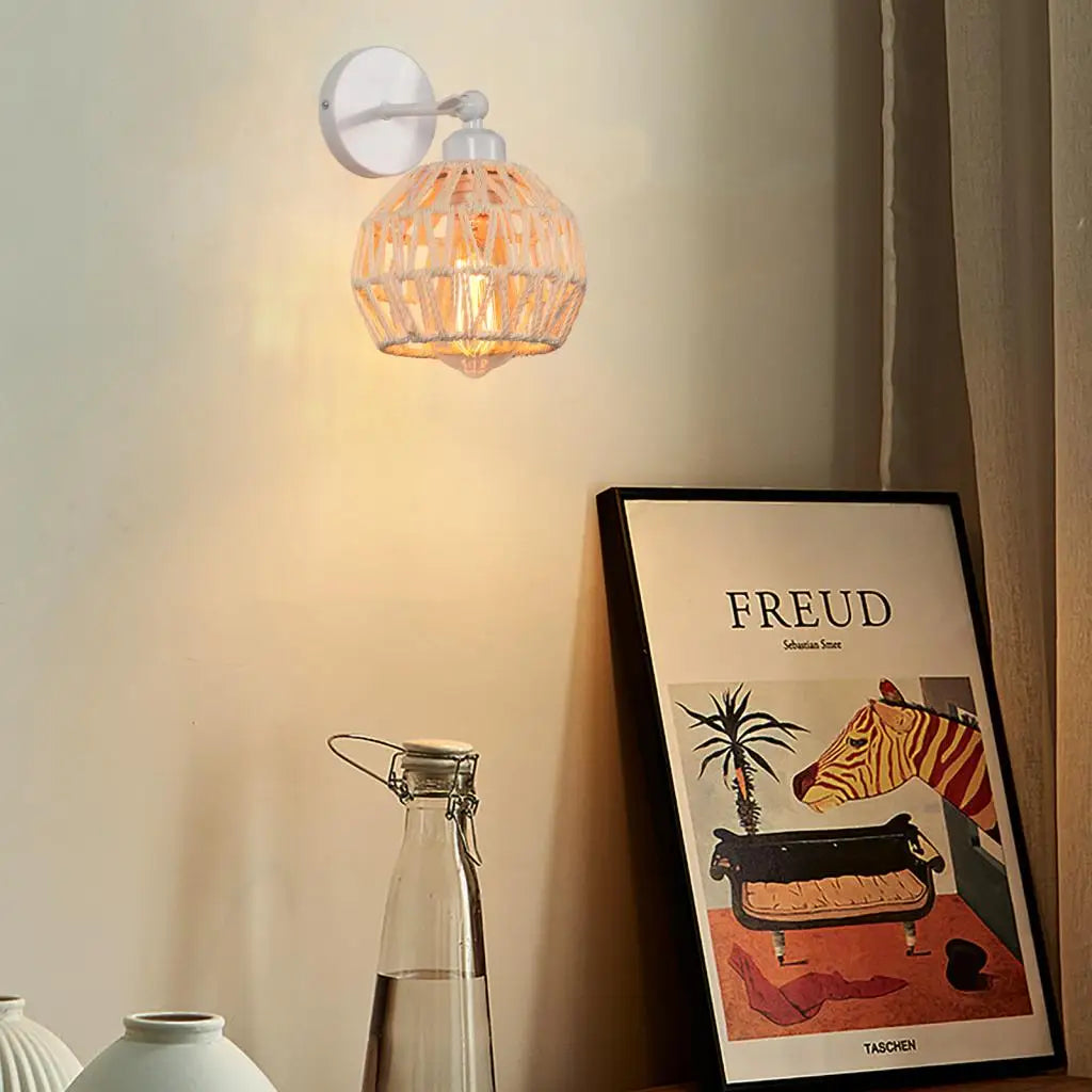 Applique murale rotin et corde vintage E27