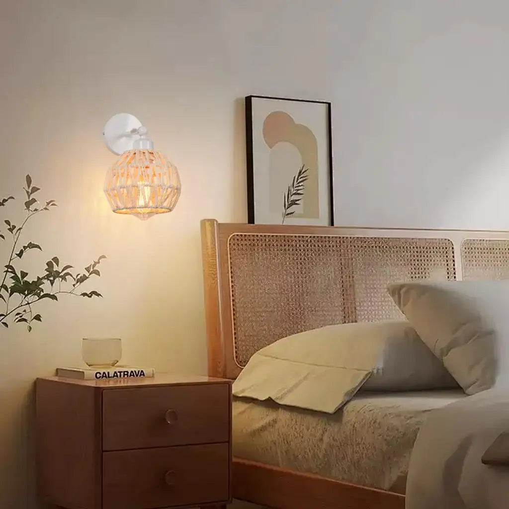 Applique murale rotin et corde vintage E27