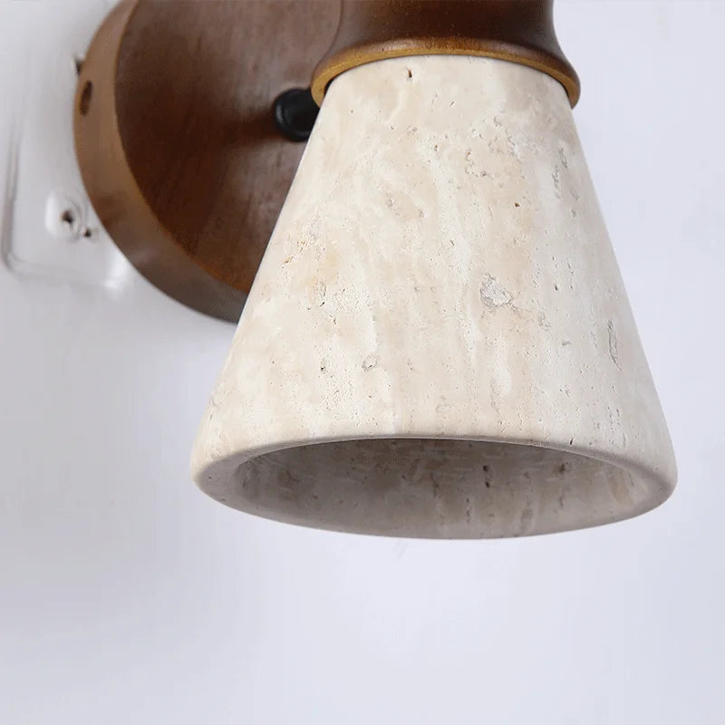 Applique murale travertin naturel et bois LED – lampe nordique élégante