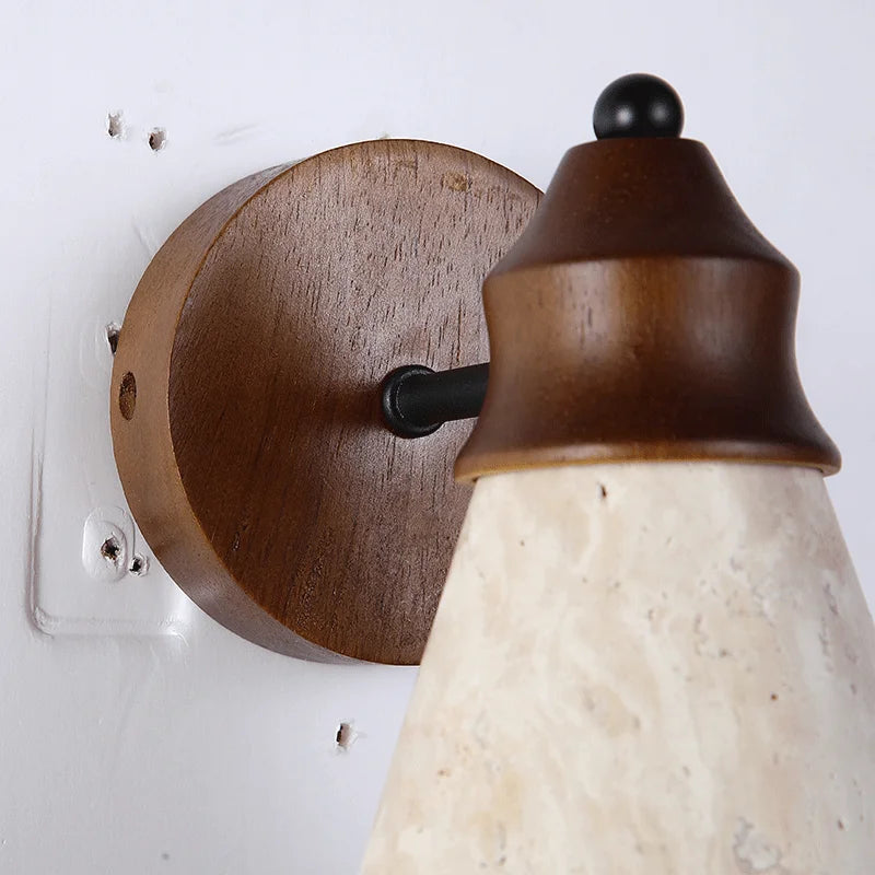 Applique murale travertin naturel et bois LED – lampe nordique élégante