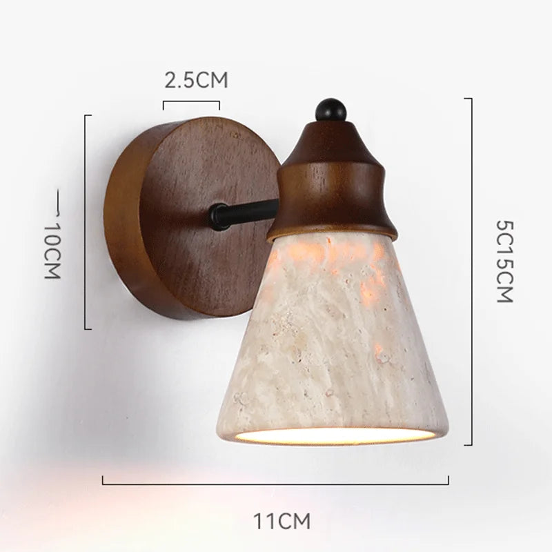 Applique murale travertin naturel et bois LED – lampe nordique élégante
