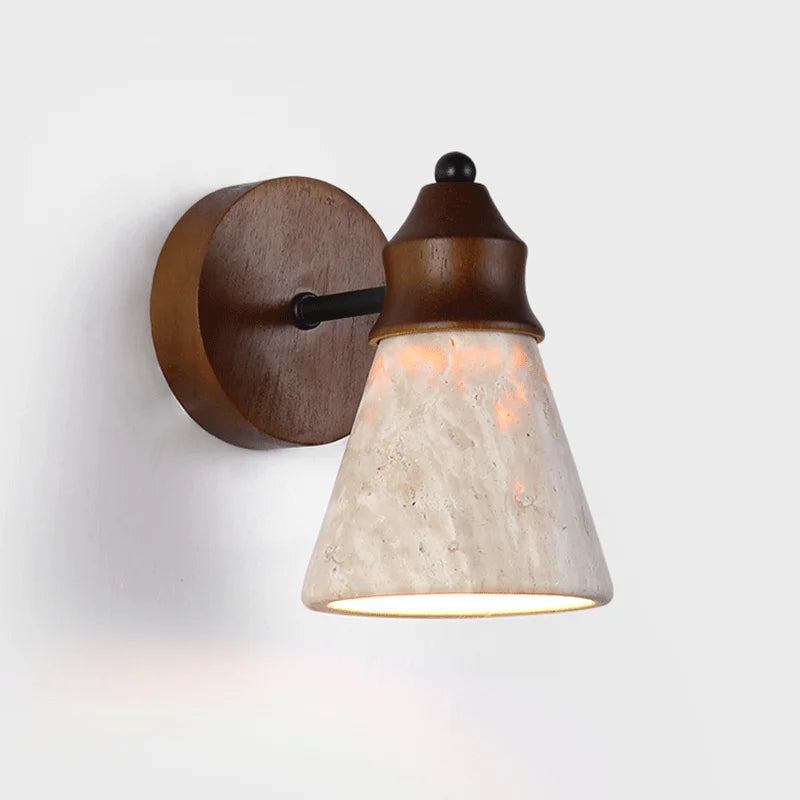 Applique murale travertin naturel et bois LED – lampe nordique élégante