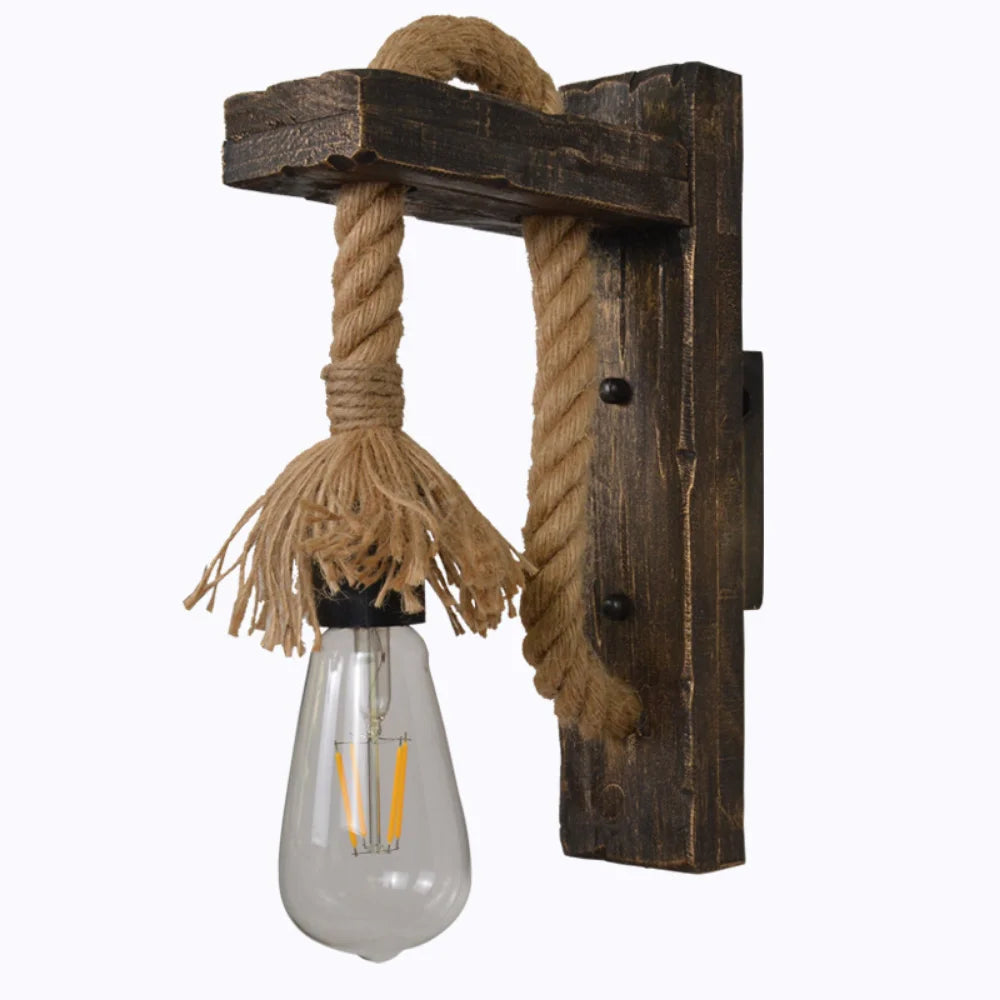 Applique murale vintage bois et corde de chanvre