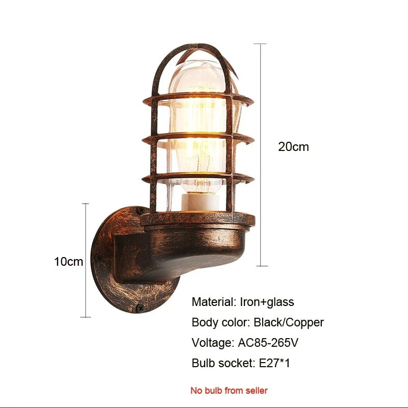 Applique murale vintage cage métal E27 – style loft industriel