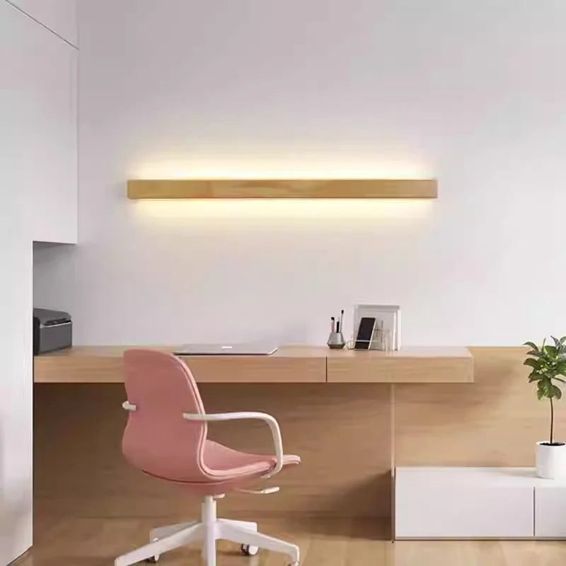 Applique plafonnier long en bois