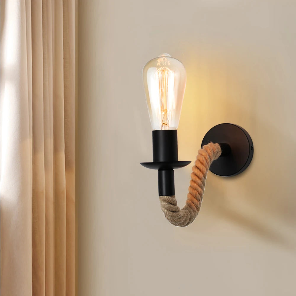 Applique murale LED vintage en corde de chanvre