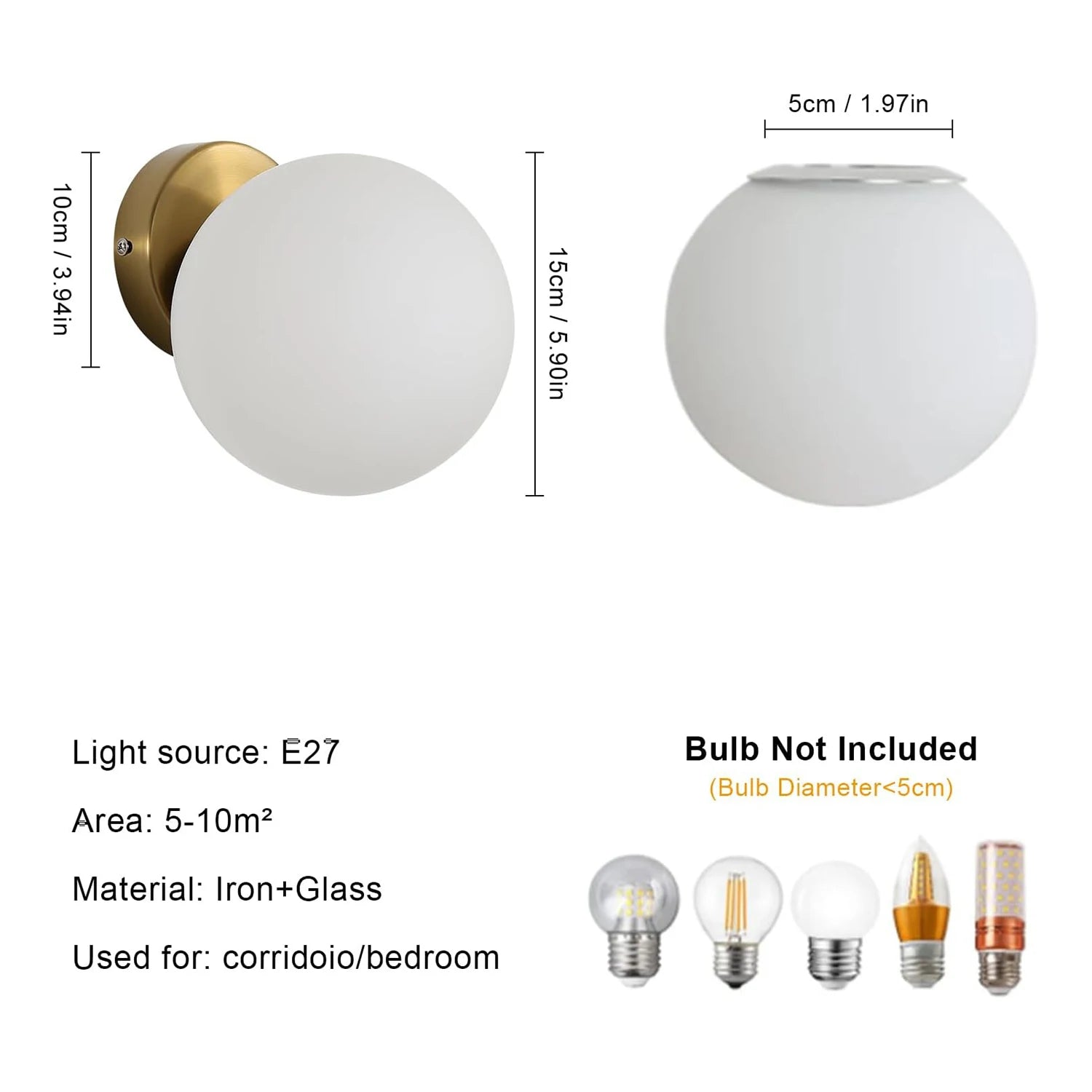 Applique murale LED boule verre