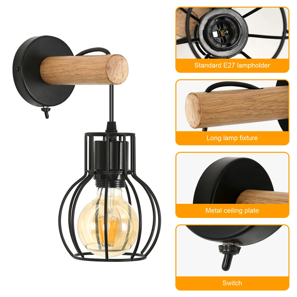 Applique murale rétro bois & métal