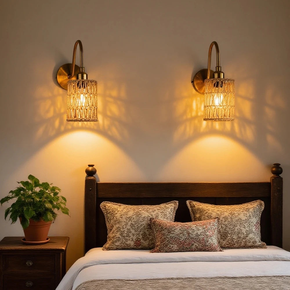 Applique murale en rotin bohème