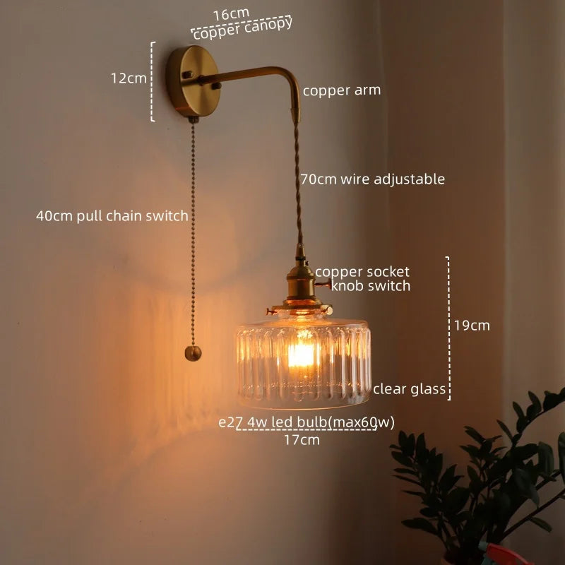 Applique murale LED cuivre et verre