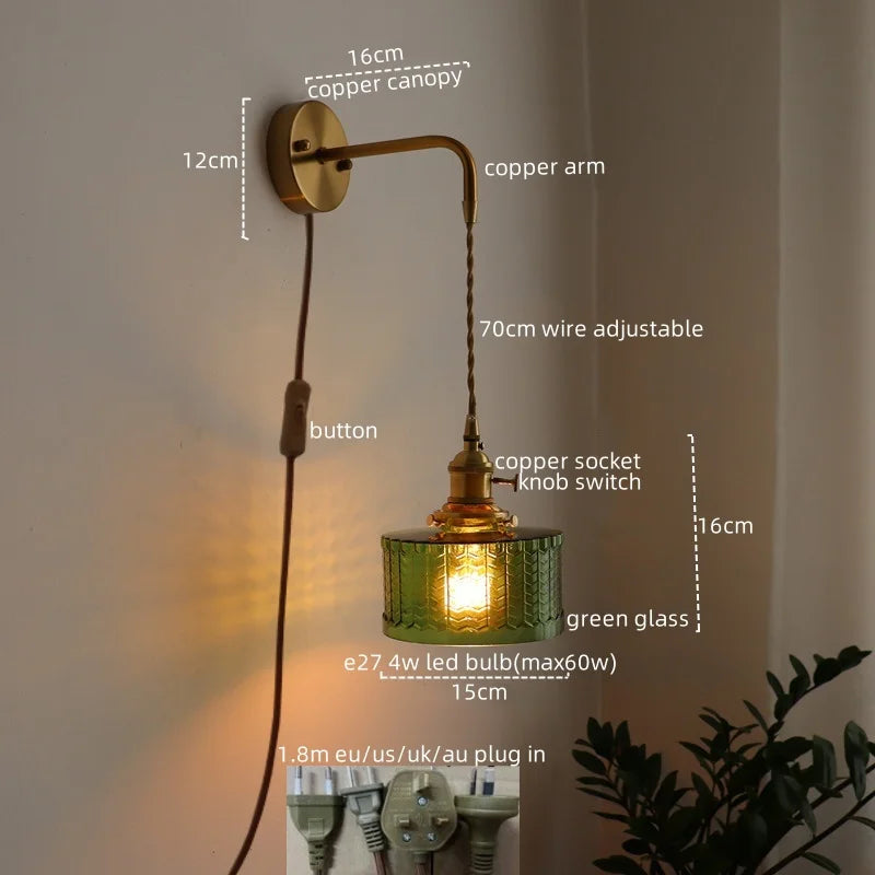 Applique murale LED cuivre et verre