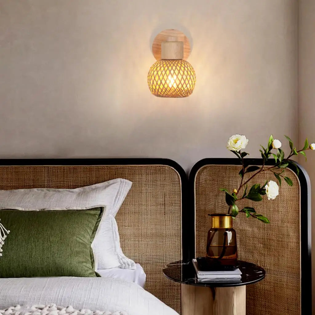 Applique murale LED bohème en rotin