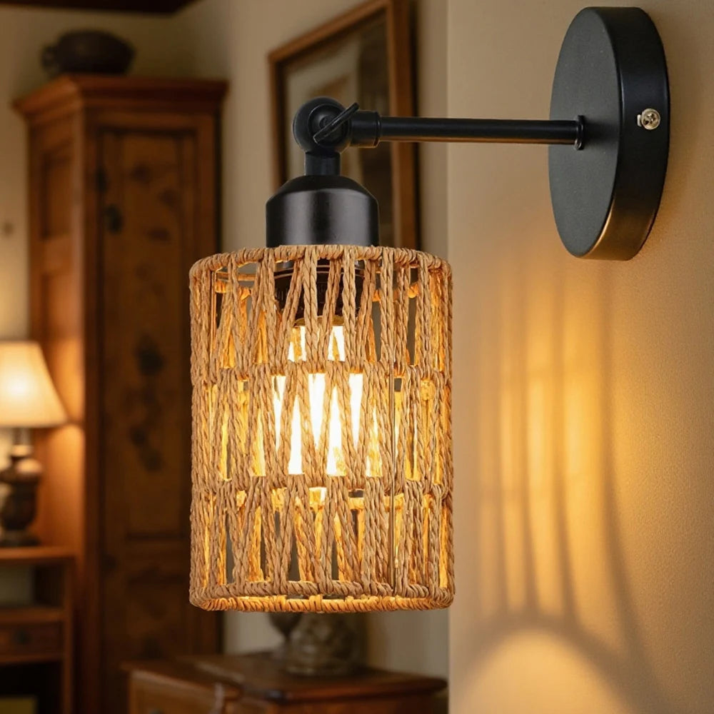 Applique murale en rotin tressé rétro