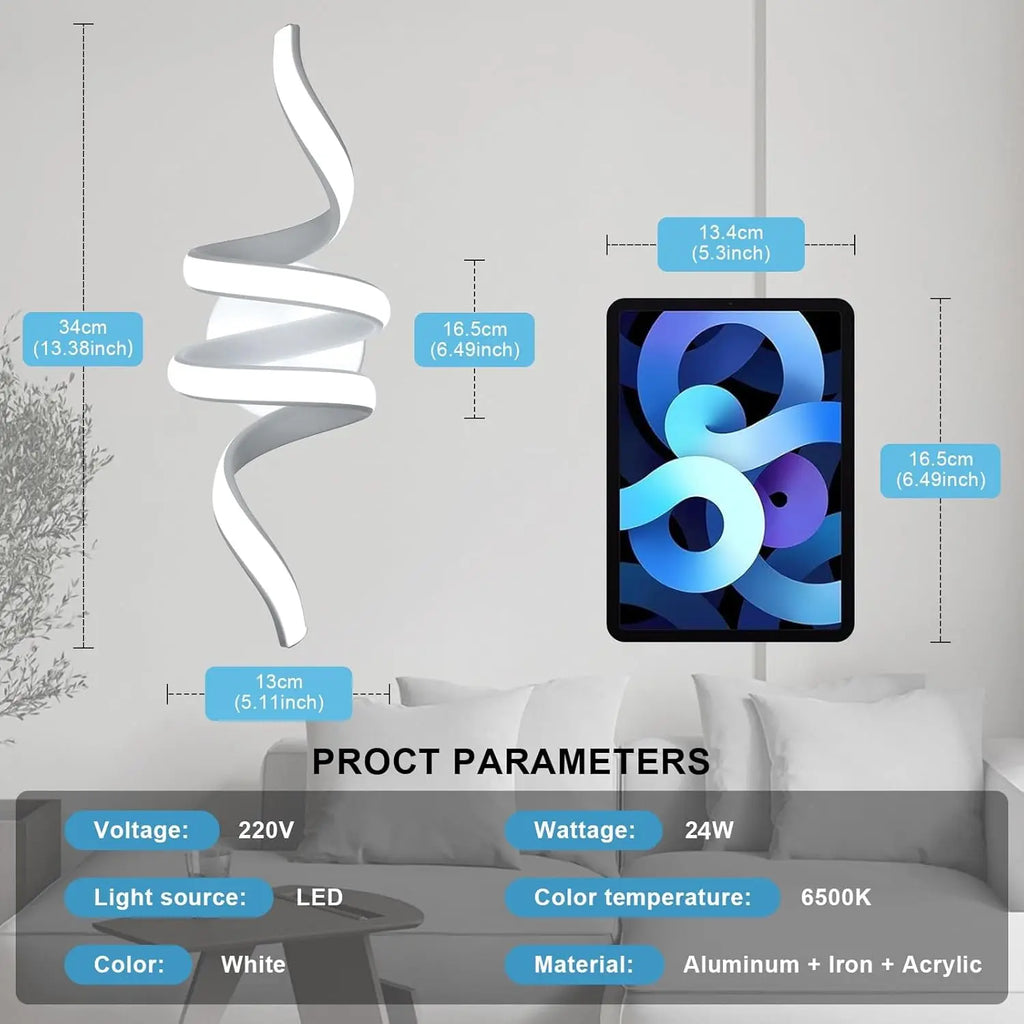 Applique murale LED aluminium spirale
